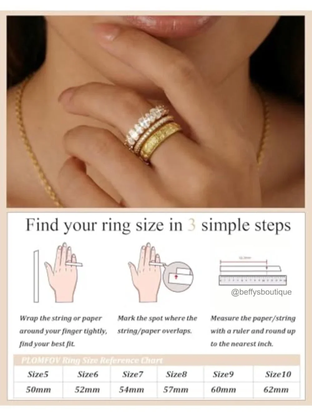 14K Gold Plated Stackable Ring Set for Women Non Tarnish CZ Chucky Dainty Bands